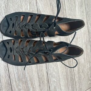 Paul Green Black Lace Up Bootie Heels